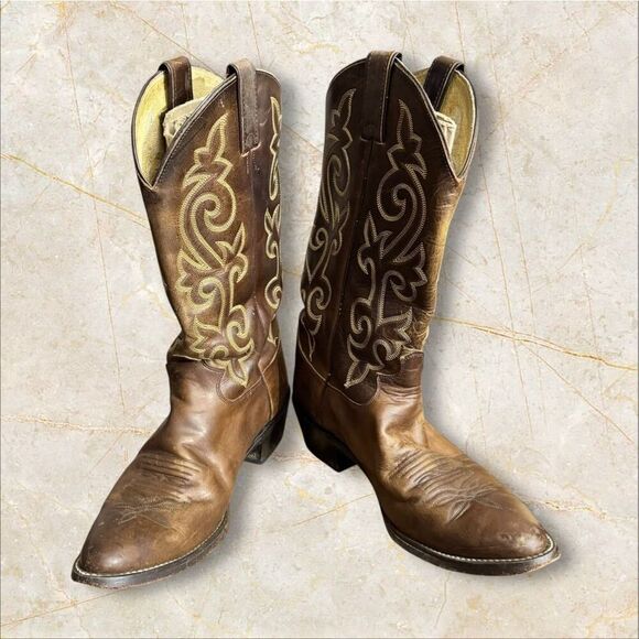 Justin Pre-Owned Men’s Brown Leather Western Boots / SZ: 9D - Picture 2 of 8